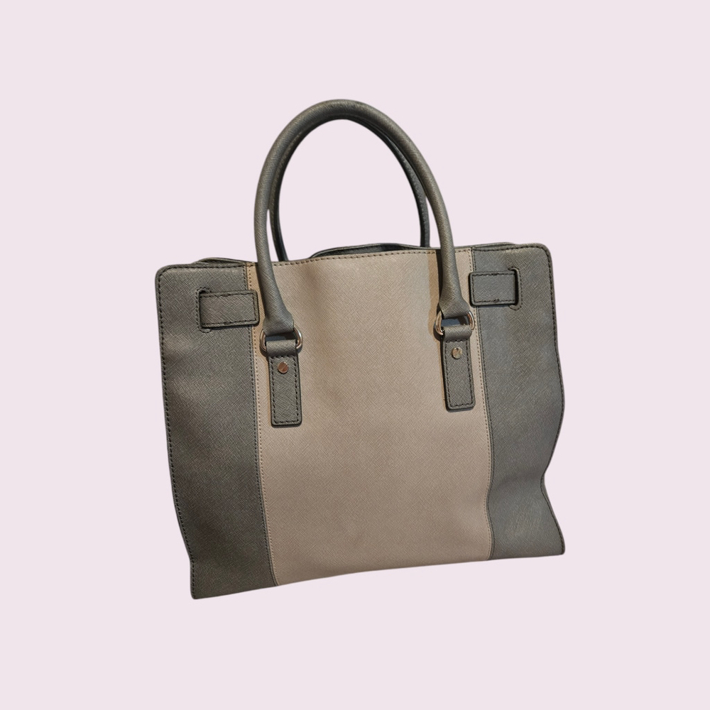 Michael Kors Hamilton Two Tone Leather Satchel Purse - Picture 4 of 12